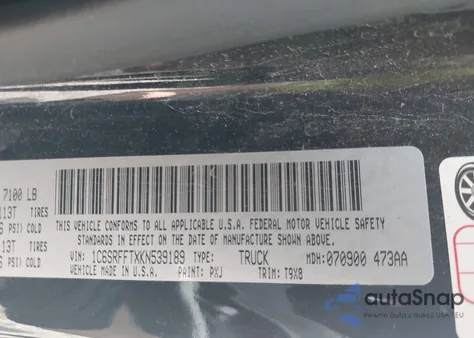 2019 Ram 1500 Big Horn/Lone Star 4X4 5'7 Box from USA, damaged, VIN 1C6SRFFTXKN539189